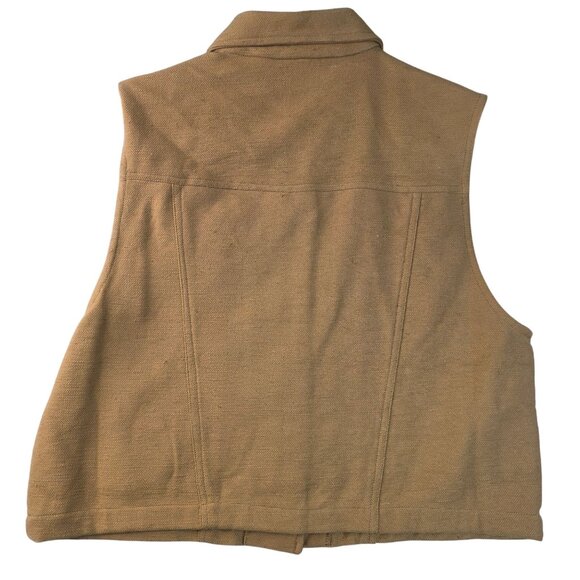 Susan Bristol Sleeveless Tweed Button Front Vest Large Tan Cotton Pockets - Picture 4 of 8